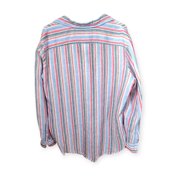 Frank & Eileen Multi Stripe Green White Pink Blue Eileen Linen Shirt Size Medium - Picture 3 of 6